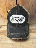 Peace Love Track Distressed Mesh Snapback Baseball Cap