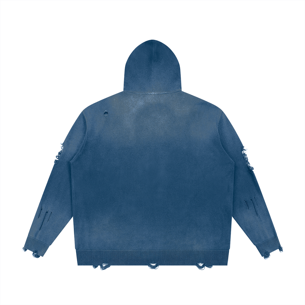 Unisex Distressed Full Zip Sweater